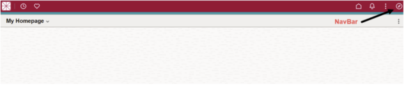 A web application interface with a maroon top navigation bar. On the right side of the nav bar are icons for Home, Notifications, a vertical ellipsis (more options), and a pencil icon enclosed in a circle, which is highlighted with a black arrow pointing to it. Below the bar, the page displays the text "My Homepage" on the left and "NavBar" in orange on the right. The background of the page is mostly blank.
